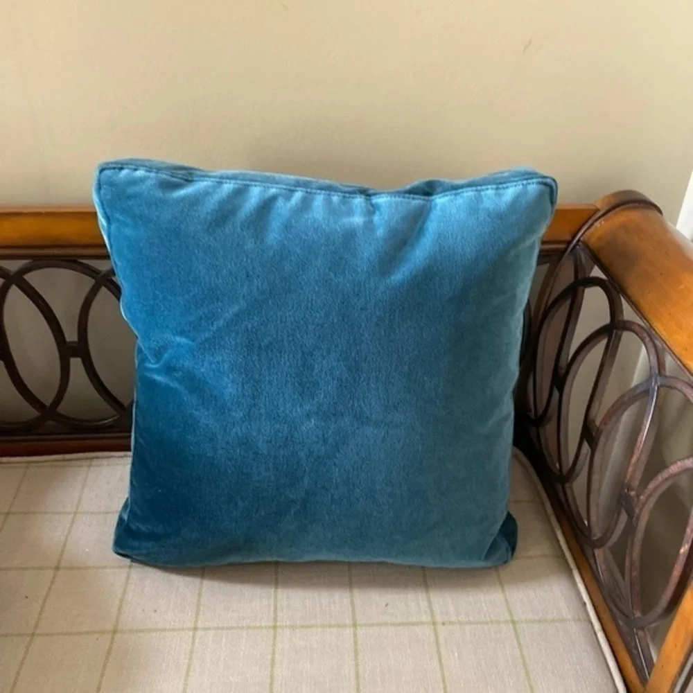 Anthropologie Blue Square Velvet Accent Pillow